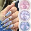 4 Boxes Opal Chrome Nail Art Powder Holographic Glitter Nails Flakes Irregular Shiny Mermaid Sequins Pink Purple Manicure Paillettes Nail Art Decorations