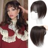 Amchoice Hair Toppers for Women Real Human Hair, Bangs Hair Clip 360° 3D Cover Human Hair Topper with Bangs, Human Hair Toppers for Women Daily (Dark Brown, 3D Wispy Bangs (5 * 9))