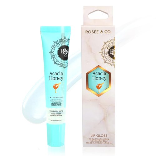 ROSÉE & CO Rosee Lip Gloss Vegan & Cruelty Free Treatment, Long Lasting Glossy with Shea Butter, Moisturize, Protect & Smooth - Acacia Honey