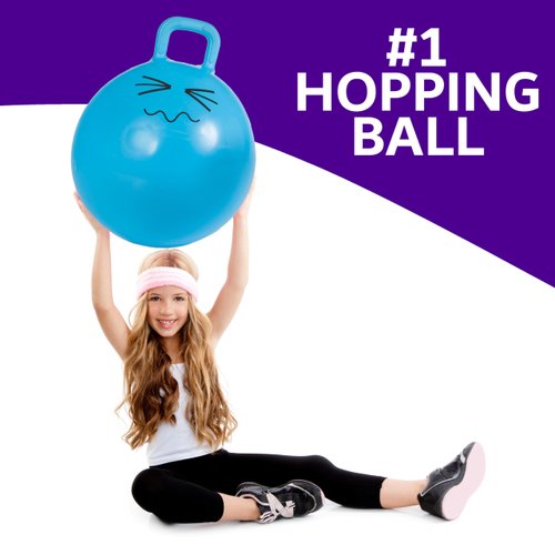 Xino Sports Hopping Ball for Kids - Teens and Adults, Bouncy Balls for Kids, Hopper Ball, Jumping Ball with Handle, 22 Inch Diameter, Kids Outdoor Toys (Blue)