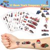 CCINEE 12 Sheets Truck Temporary Tattoos for Kids,87 Pcs Luminous Groovy Racing Car Trophy Wheel Checkered Flag Tattoo Stickers for Birthday Party Supplies Classroom Rewards