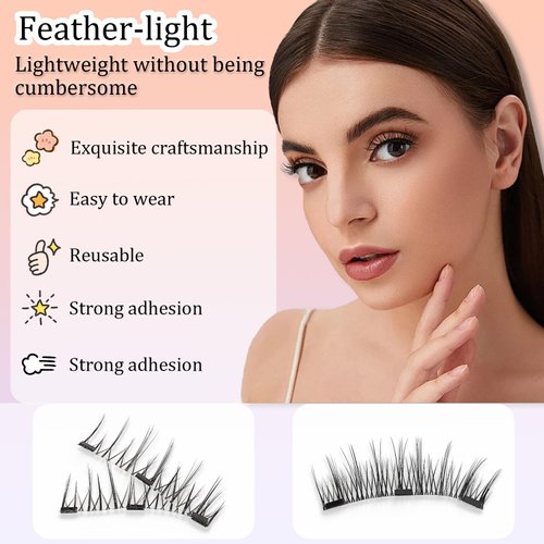 Magnetic False Eyelash, Reusable False Eyelashes, Natural Striped Eyelashes Set, Fluffy False Eyelashes with Wearing Clip & Applicator, No Glue Magnetic Lashes with False Eyelash Tool, 1 Pair
