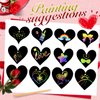 28 Pieces Valentine Crafts Scratch Paper Ornaments Heart Shape Rainbow Scratch Craft Art, with 28 Pieces Wooden Styluses,28 Pieces Ribbons, and 2 3D Puffy Stickers, for Valentine DIY Art Decorations