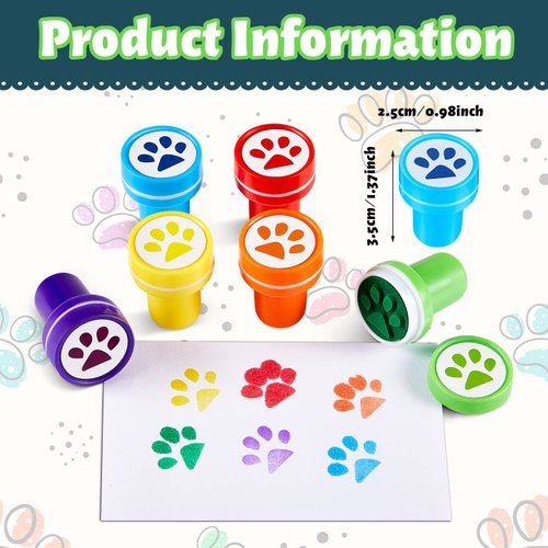 Chinco Dog Paw Print Stamp Self Inking Stamps Teacher Mini Stamps Colorful Stamp Party Favors Assorted Stamp Set for Classroom Party Educational Learning Activities (24 Pieces)