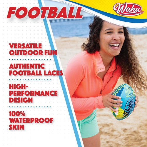 Wahu 100% Waterproof Beach Football with Real Laces for in and Out of Water Play, 9" Outdoor Football for Pool and Beach Games, Teal