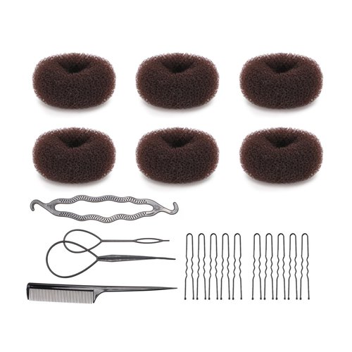 Asltw 30 Pieces Hair Bun Shaper Set - Donut Hair Rings, Sock Buns, Black Magic Twist Styling Accessories for DIY Hairstyles for Girls & Women (Brown)
