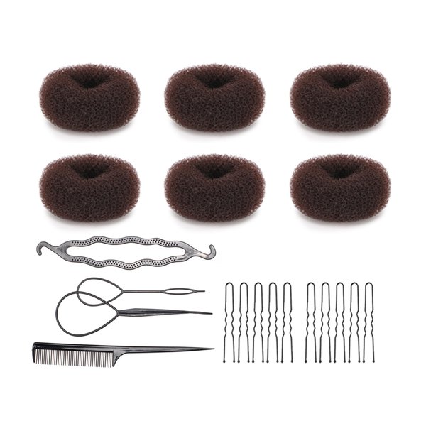 Asltw 30 Pieces Hair Bun Shaper Set - Donut Hair Rings, Sock Buns, Black Magic Twist Styling Accessories for DIY Hairstyles for Girls & Women (Brown)