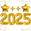 New Years Decorations 2025, Gold Number Balloons for New Years Eve Party Supplies, 40inch Gold Foil Balloon New Year Banner and Happy New Year Decorations 2025 NYE Decorations