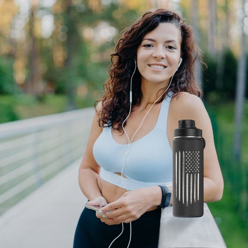 American Flag 20oz Sports Water Bottle | Insulated Water Bottle | Stainless Steel Water Bottle | Outdoor Sports, Hiking, Camping & Cycling-Vet Owned