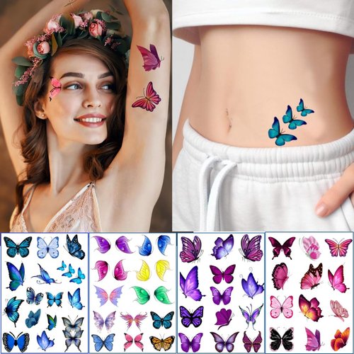 60 Pcs Butterfly Temporary Tattoos, Butterfly Temporary Tattoo Stickers for Birthday Decorations Party Supplies Party Favors School Rewards Gifts (Multicolor 1)