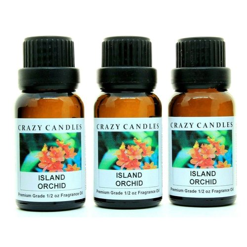 Crazy Candles Island Orchid 3 Bottles 1/2 Fl Oz Each (15ml) Premium Grade Scented Fragrance Oil (Orchids, Plumeria, Frangipani with Ripe Mandarin)
