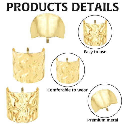 3Pcs Gold Hair Cuffs, Gold Ponytail Cuff Tail Hairpins Clip, Metal High Tail Hair Clip Ponytail Hair Clip for Ladies Long Hair, Hair Band Delicate Hair Cuffs for Ponytails Women Girl Thick Hair Rings