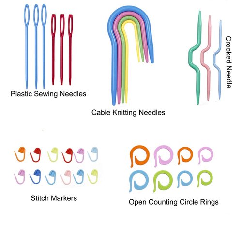 JUPEAN Complete Knitting and Crochet Accessories,Knitting Supplies Kit with Knitting Stitch Markers Plastic Sewing Needles Cable Needles for Knitting Sewing Kit