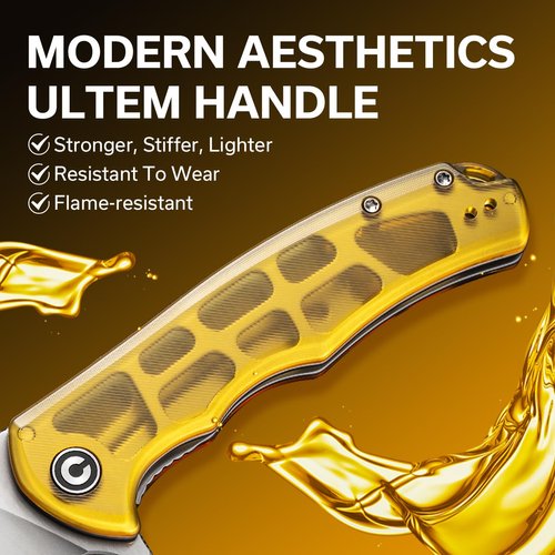 CIVIVI Praxis Pocket Folding Knife - Modern Aesthetics Ultem Handle, 3.75" Sharp Blade, Deep Carry Clip for EDC C803L