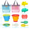Aclarastra Collapsible Beach Sand Toys for Kids - Travel Beach Toys with 2 Collapsible Beach Buckets, Mesh Bags, Sand Molds, Sand Scoops, Sand Bucket Shovel Set Sandbox Toys for Toddler Kid Ages 3-10