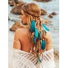 GORTIN Boho Feather Headband Hippie Headpiece White Gypsy Costume Headband Indian Hair Band Festival Headdress Bohemian Feather Hair Accessory for Women and Girls (D-Blue+Brown)