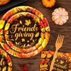 96 Pieces Friendsgiving Tableware Set Party Supplies - Fall Thanksgiving Pattern Disposable Dinnerware with Paper Plates, Napkins, Forks for Autumn Harvest, and Friendsgiving Dinner BBQ Picnic Favors