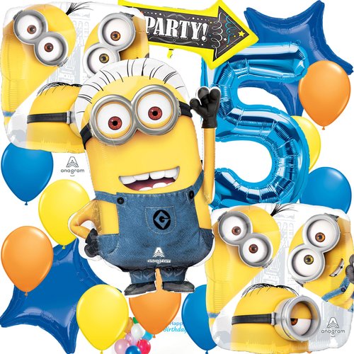 Minions Birthday Party Supplies Foil Balloon Bouquet Decoration, Multicolored, Party Accessory, for 5th Birthday Amscan41894,29954