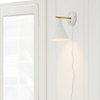Globe Electric 65542 1-Light Dimmable Plug-in or Hardwire Wall Sconce, Matte White, Brass Accent, Stepless Dimming Rotary Switch on Canopy, White Fabric Cord, Wall Lighting, Bulb Not Included