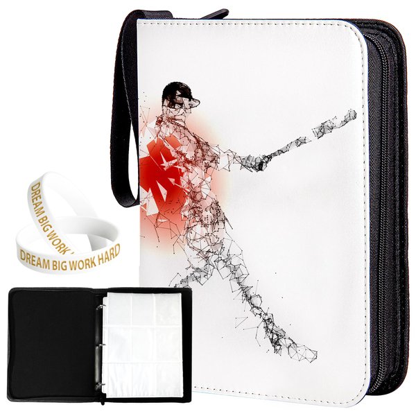 Generic Baseball Card Binder, Card Binder with 900 pockets, Trading Card Binder comes with 01 Silicone Motivational Sports Bracelet, Card Binder White Design Baseball Player, Baseball Card Sleeves