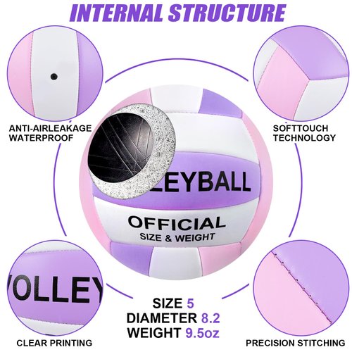 Pink and Purple Volleyball Size 5, Official Size Volley Ball with Pump for Womens, Girls, Mens, Youth, Teen and Adult, Soft Volleyball Ball for Outdoor Indoor, Beach, Pool, Water and Sand