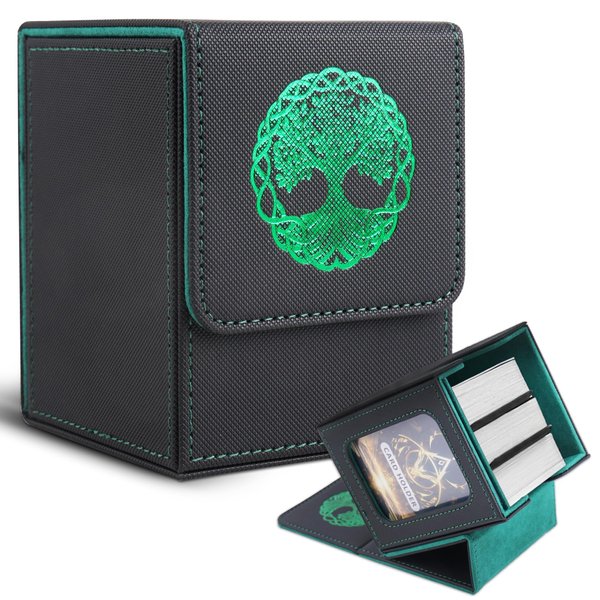 Haecsfl Deck Box for MTG,Card Deck Box Fits 100 Double Sleeved Cards, Magic Commander TCG Card Storage Box with 2 Divider(1-Green)