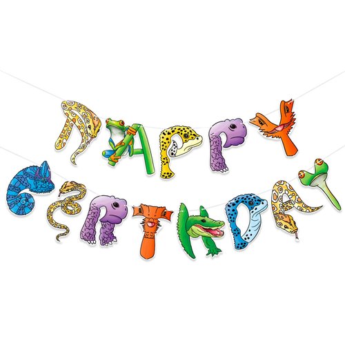 WERNNSAI Reptile Happy Birthday Banner - Reptile Party Decorations for Kids Boys Leopard Gecko Lizard Snake Banner Jungle Animal Birthday Party Supplies Pre-strung Hanging Wall Banner