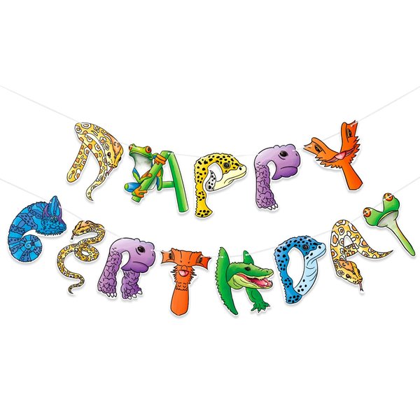 WERNNSAI Reptile Happy Birthday Banner - Reptile Party Decorations for Kids Boys Leopard Gecko Lizard Snake Banner Jungle Animal Birthday Party Supplies Pre-strung Hanging Wall Banner