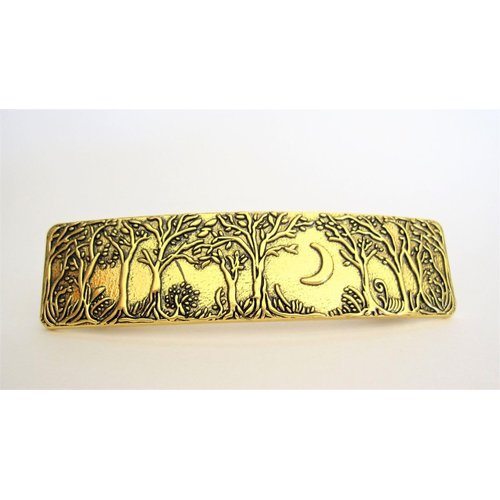 Generic Silver or bronze gold metal trees and moon night time hair clip barrette (Primary color: Gold)