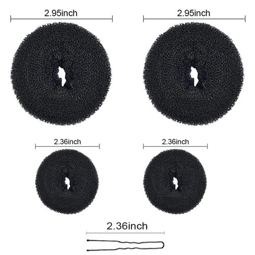 Donut Hair Bun Maker Kit, LHAAAYF Ring Style Bun Maker Set with Hair Bun Makers (2 medium and 2 small), 10 pieces Hair Pins, Ballet Bun Maker, Donut Bun Maker Hair, Magic Simple Fast Spiral Hair Braid