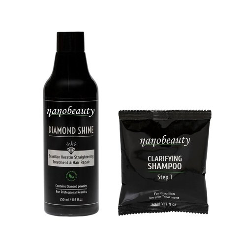 Nanobeauty Brazilian Keratin Blowout Complex Hair treatment Kit 250ml Diamond Infused, Vegan Straightening/smoothing/repair Formula Plus 50ml Shampoo