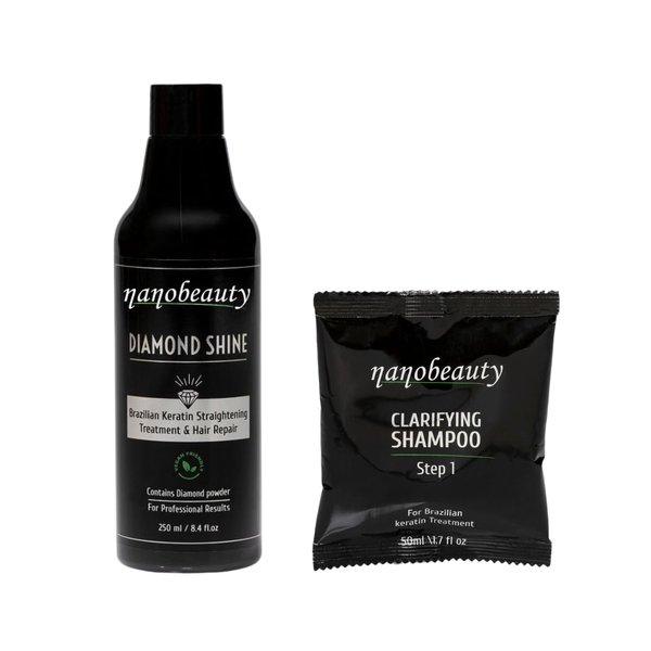 Nanobeauty Brazilian Keratin Blowout Complex Hair treatment Kit 250ml Diamond Infused, Vegan Straightening/smoothing/repair Formula Plus 50ml Shampoo