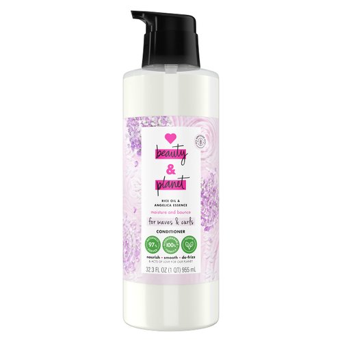 Love Beauty and Planet Waves and Curls Enhancer Conditioner Moisture and Bounce Hair Conditioner for Waves and Curls Rice Oil and Angelica Essence 100 percent Biodegradable Conditioner 32 oz