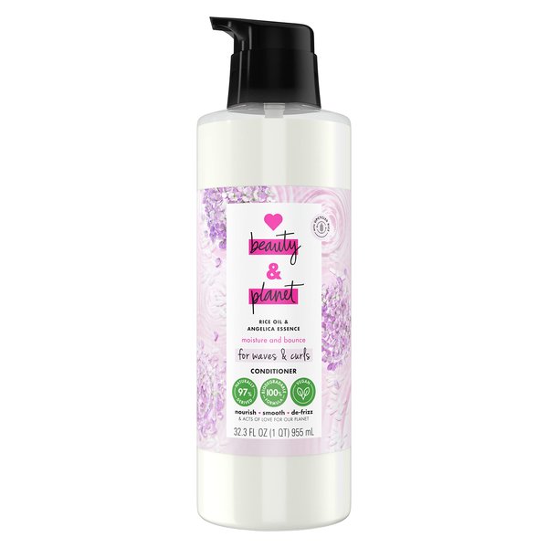 Love Beauty and Planet Waves and Curls Enhancer Conditioner Moisture and Bounce Hair Conditioner for Waves and Curls Rice Oil and Angelica Essence 100 percent Biodegradable Conditioner 32 oz