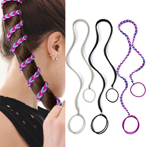 Spiral Hair Ties Sprots Ponytail Holders, Elastic Braided Hair Tie No Tangled, Pony Tail Wrap for Long Hair for Gym, Swimming, Diving 3pcs 35" Colorful