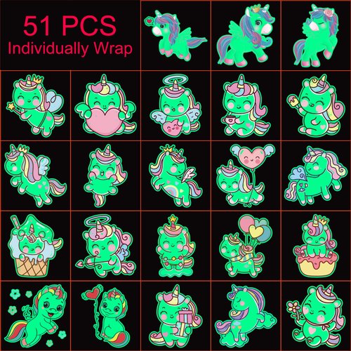 XSIUOTIS Unicorn Birthday Party Favors - 51 PCS Temporary Tattoos Individually Wrap Glow In The Dark | Assorted Goodies for Party Supplies, Goody Bag Stuffers