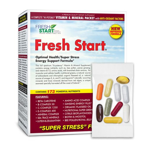 Fresh Start Complete Daily Vitamin Pack | Energy Booster & Stress Support | Vitamin A, B, C, D, E, B12, Minerals, Amino Acids, Omega-3-6-9, Panax Ginseng, Super Greens (30 Packets)