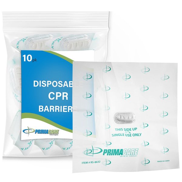 Primacare RS-8632-CS Pack of 10 First Responder CPR Barrier with One Way Valve, Face Shield with HEPA Filter for CPR Training, 2x2x1 inches