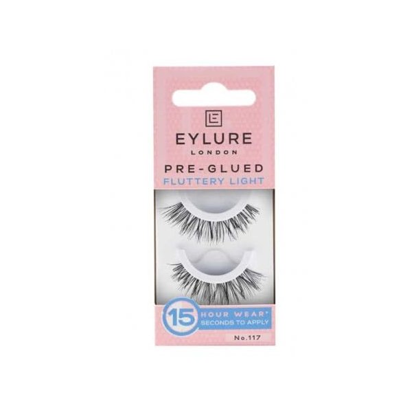 Eylure Press On Pre-Glued False Eyelashes, Wispy Light Texture Lash, No.117, 1 Pair