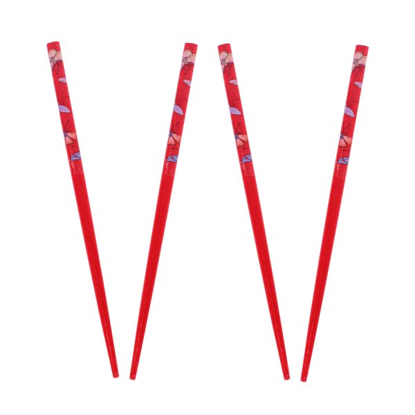 Set of 4 Hair Sticks Hair Chopsticks with Butterflies for Women - Red