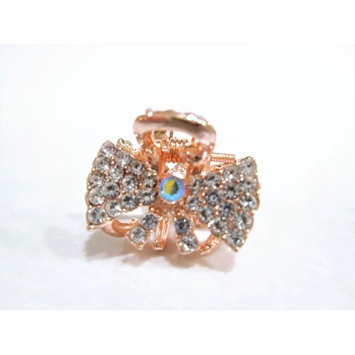 Generic Small mini rose gold bow shaped hair claw clip with crystals