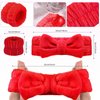 Hanaive 3 Pcs Red Face Wash Headband Wristband Set for Women SPA Bow Headbands Soft Facial Makeup Headband for Washing Face Shower Hair Supplies Christmas Skin Care Gift Winter