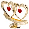 Matashi Gift for Couple - 24K Gold Plated "Happy Anniversary" Inscribed Double Heart Table Top Ornament w/Red Crystals - Wedding Anniversary Giftss for Her - Cake Topper & Mothers Day Gift for Mom