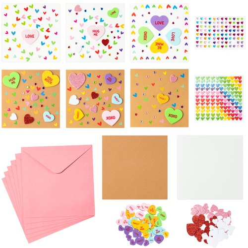 Yopyame 174PCS Valentine’s Day Card Making Kit Valentines Greeting Card Kits with Foam Heart Stickers for Kids Valentines Craft Sticker Envelopes Cards Craft Set for Boys Girls Classroom Exchange Gift