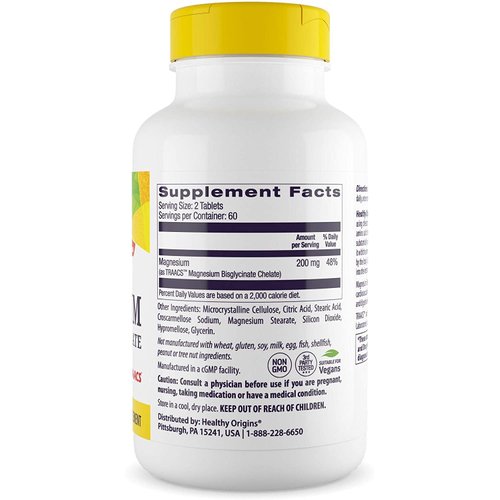 Healthy Origins Magnesium Bisglycinate Chelate (TRAACS) - Chelated Magnesium for Brain & Heart Health - Albion Magnesium Supplement - Unbuffered Supplements - 120 Tablets