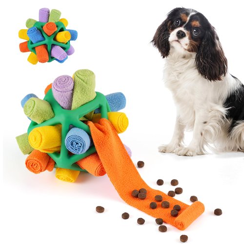 Tesytto Snuffle Ball Dog Toy Interactive Pet Doy Encourage Natural Foraging Skills Slow Food Interesting Training Puppy Playing Portable Pet Toys (Colourful Green)