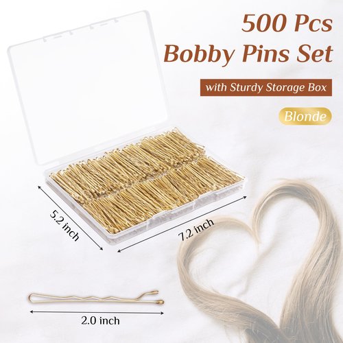 Bobby Pins Blonde Hair, 500 Pcs Blonde Bobby Pins, 2 Inch Premium Bobby Pin, Secure Hold Bobby Pins with store box, Hair Pins for Women and Girls