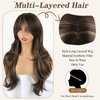 Mayouda Highlight Brown Long Layered Wig With Curtain Bangs For Women Long Straight Wavy Hair Wig Natural Looking Synthetic Heat Resistant Wigs for Daily Party Use (Highlight Brown#, 26Inch)