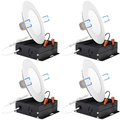 Sunco Lighting 4 Pack 4 Inch Ultra Thin LED Recessed Ceiling Lights Slim, 6000K Daylight Deluxe, Dimmable, 10W, Wafer Thin, Canless with Junction Box - ETL T24