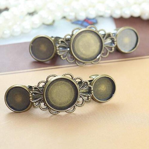 10 Pieces Metal Hair Clips with Round Tray Base for 12mm and 16mm Cabochon Settings, Hair Barrettes with Hairgrip Base for DIY Hair Accessories Making, Antique Bronze